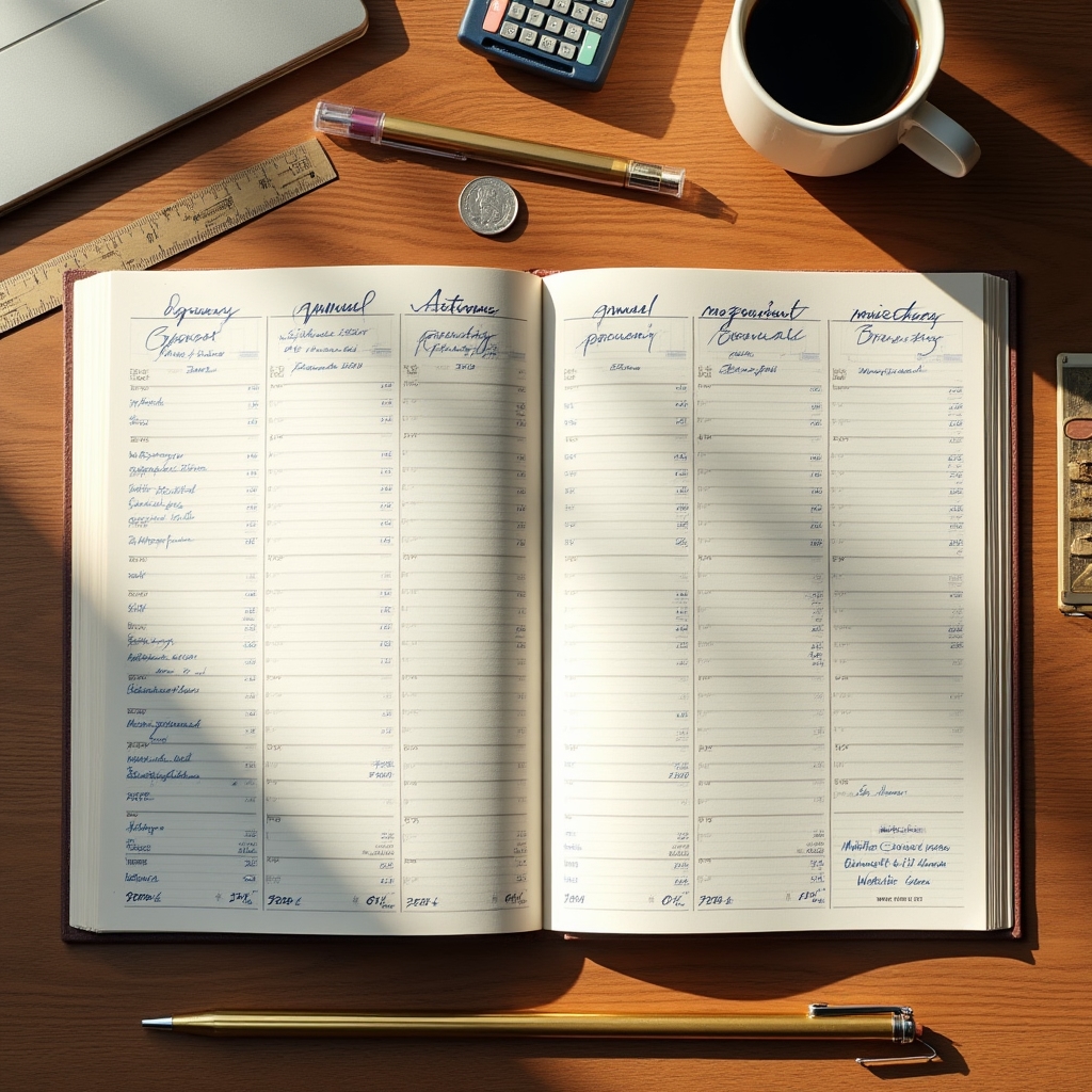 Planner finanziario annuale su scrivania moderna